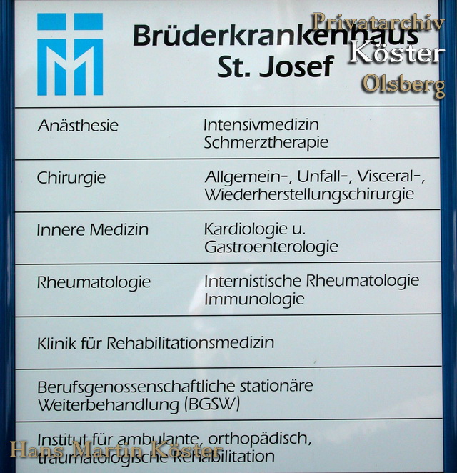 St. Josefs-Hospital Olsberg - Schild