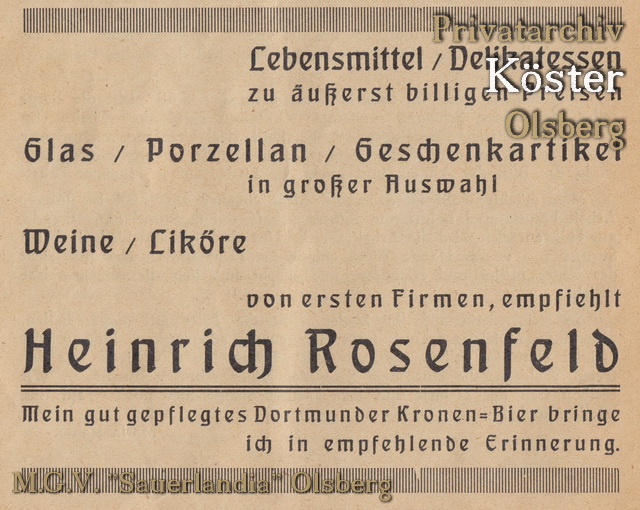 Werbeanzeige "Heinrich Rosenfeld"