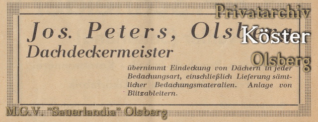 Werbeanzeige "Josef Peters"