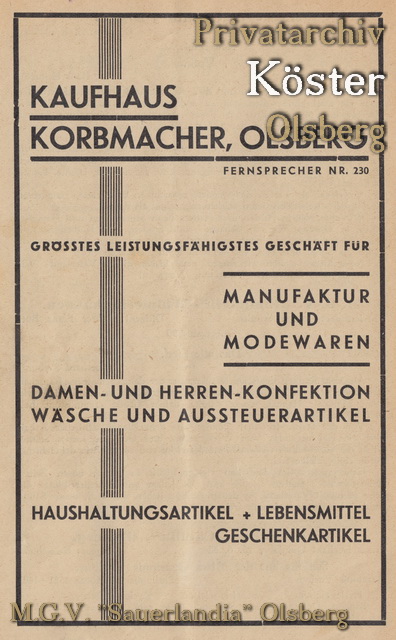 Werbeanzeige "Kaufhaus Korbmacher"