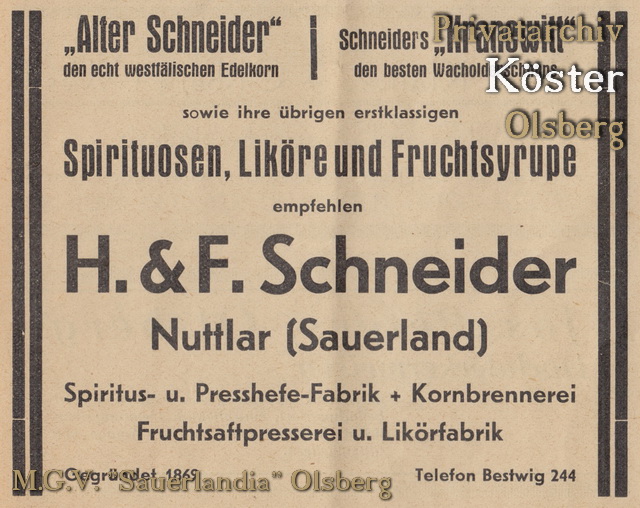 Werbeanzeige "H. & F. Schneider"