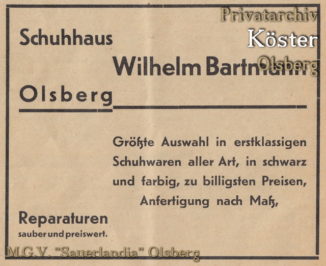 Werbeanzeige "Wilhelm Bartmann"