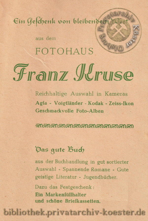 Werbeanzeige Fotohaus Franz Kruse 1956