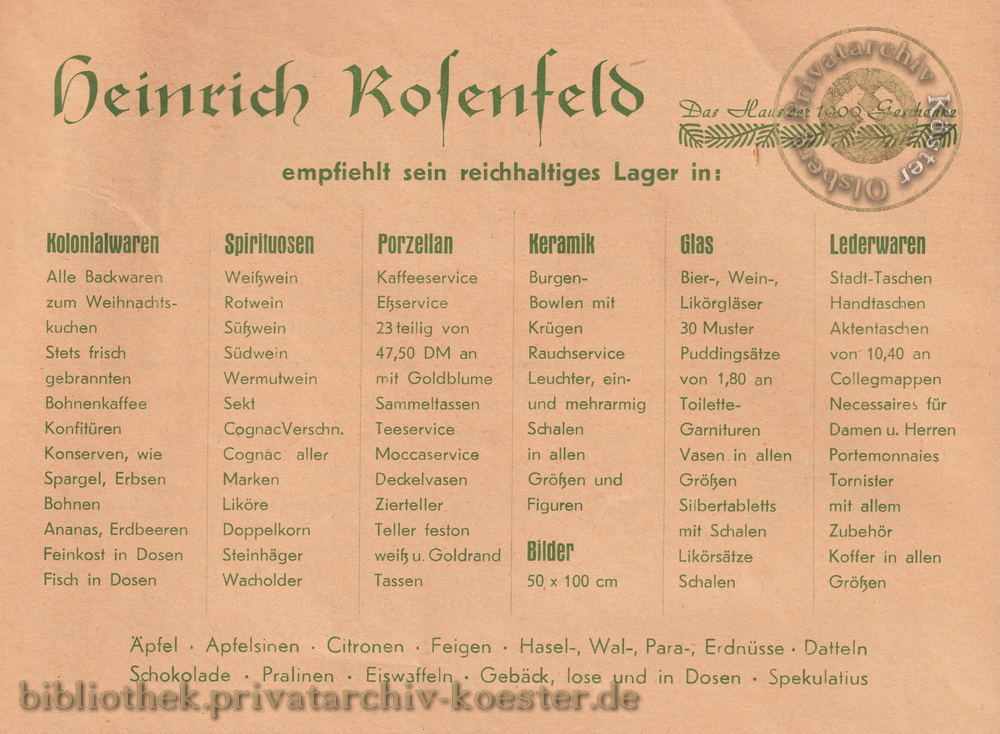 Werbeanzeige Geschäft Heinrich Rosenfeld 1956