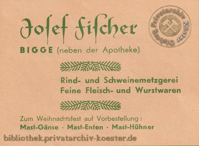 Werbeanzeige Metzgerei Josef Fischer 1956