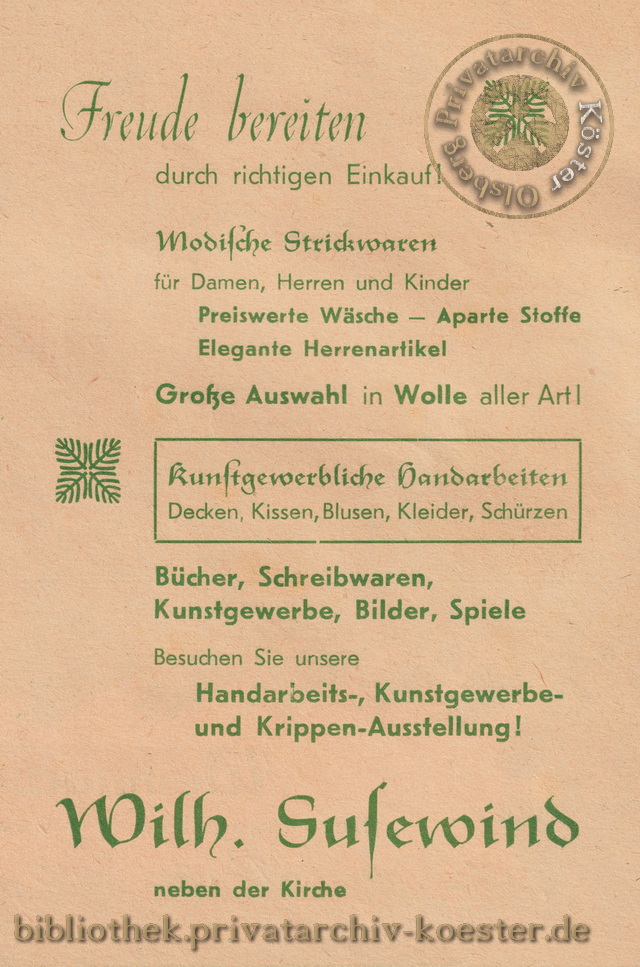 Werbeanzeige Strickwaren Wilhelm Susewind 1956
