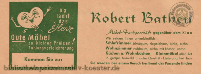 Werbeanzeige Möbel-Fachgeschäft Robert Bathen 1956