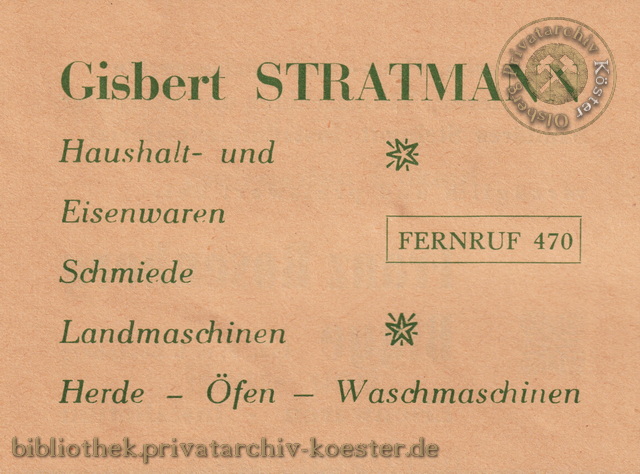 Werbeanzeige Schmiede Gisbert Stratmann 1956