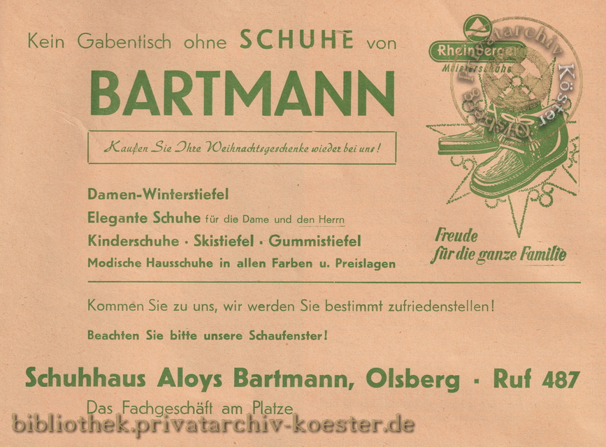 Werbeanzeige Schuhhaus Aloys Bartmann 1956