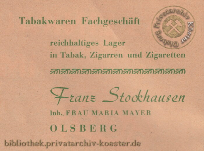 Werbeanzeige Tabakwaren Franz Stockhausen 1956
