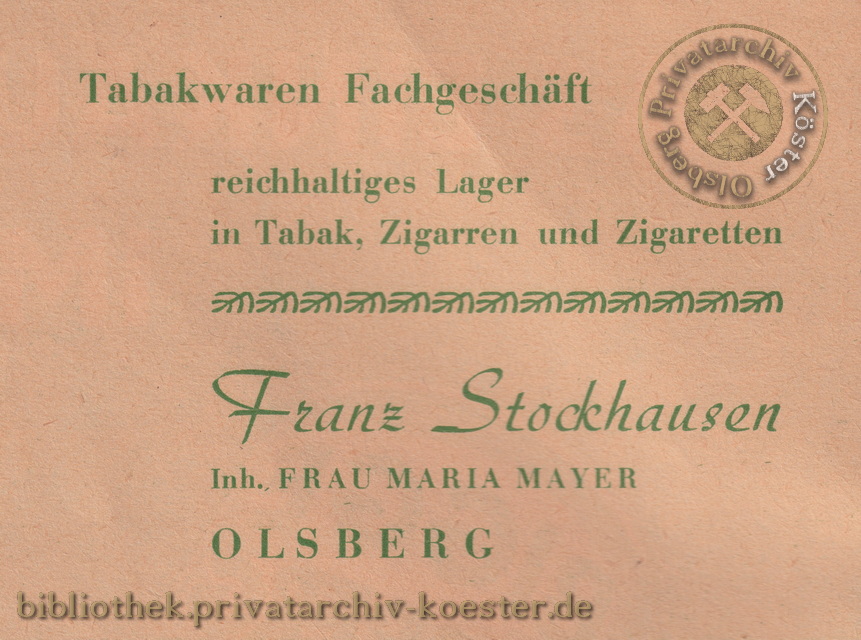Werbeanzeige Tabakwaren Franz Stockhausen 1956