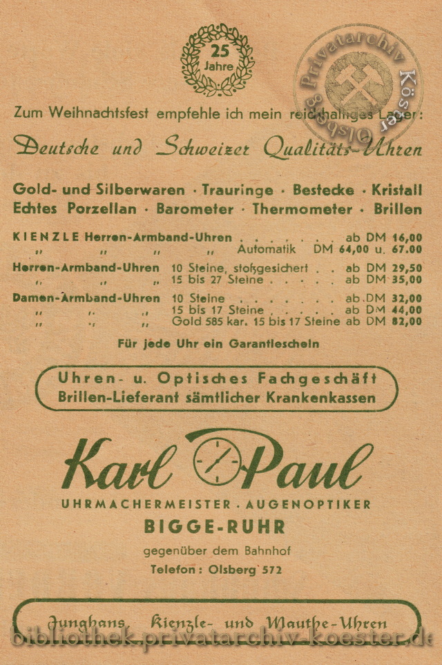 Werbeanzeige Karl Paul 1956