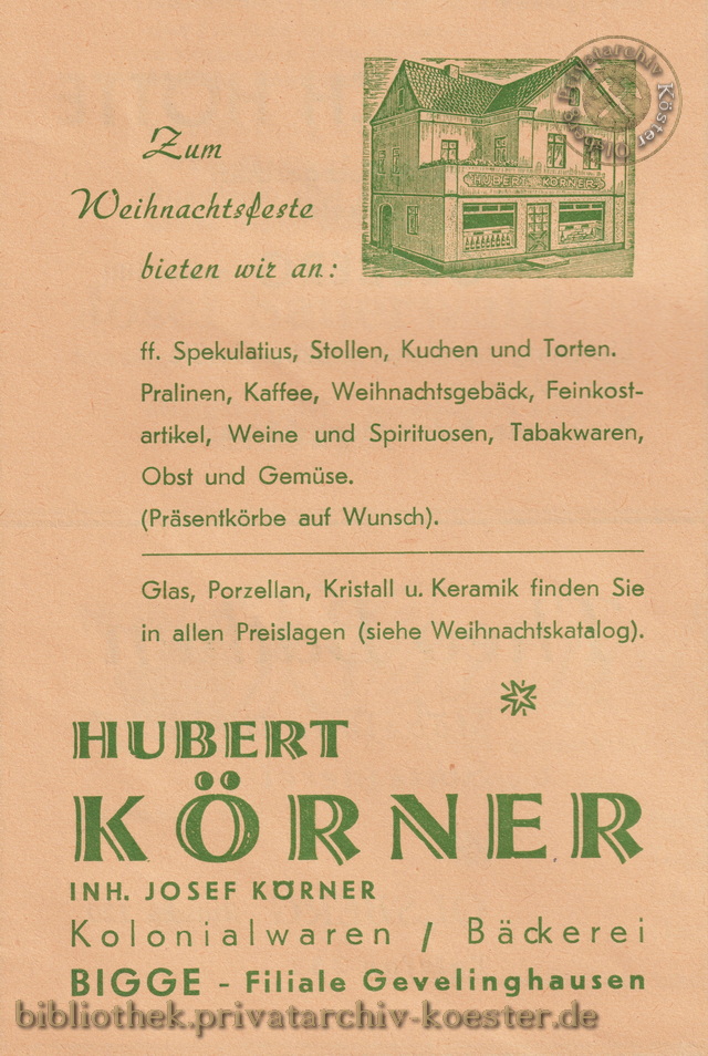 Werbeanzeige Bäckerei Körner 1956