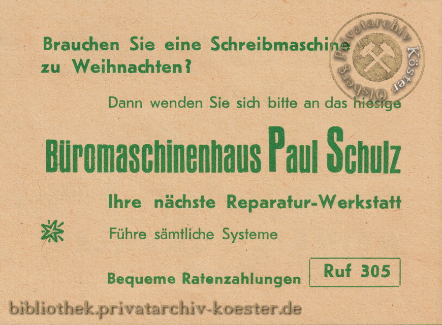Werbeanzeige Büromaschinenhaus Paul Schulz 1956