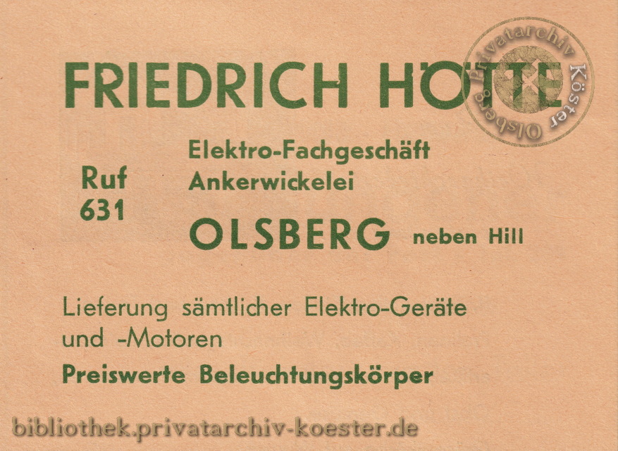 Werbeanzeige Elektro Friedrich Hötte 1956