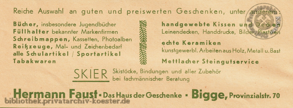 Werbeanzeige Geschäft Hermann Faust 1956