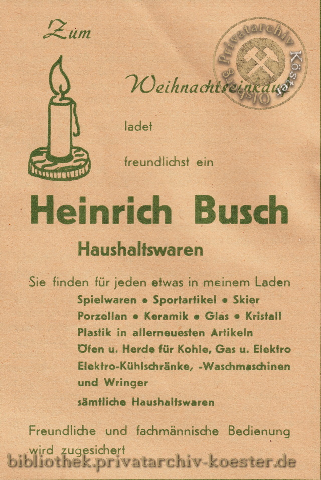 Werbeanzeige Haushaltswaren Heinrich Busch 1956
