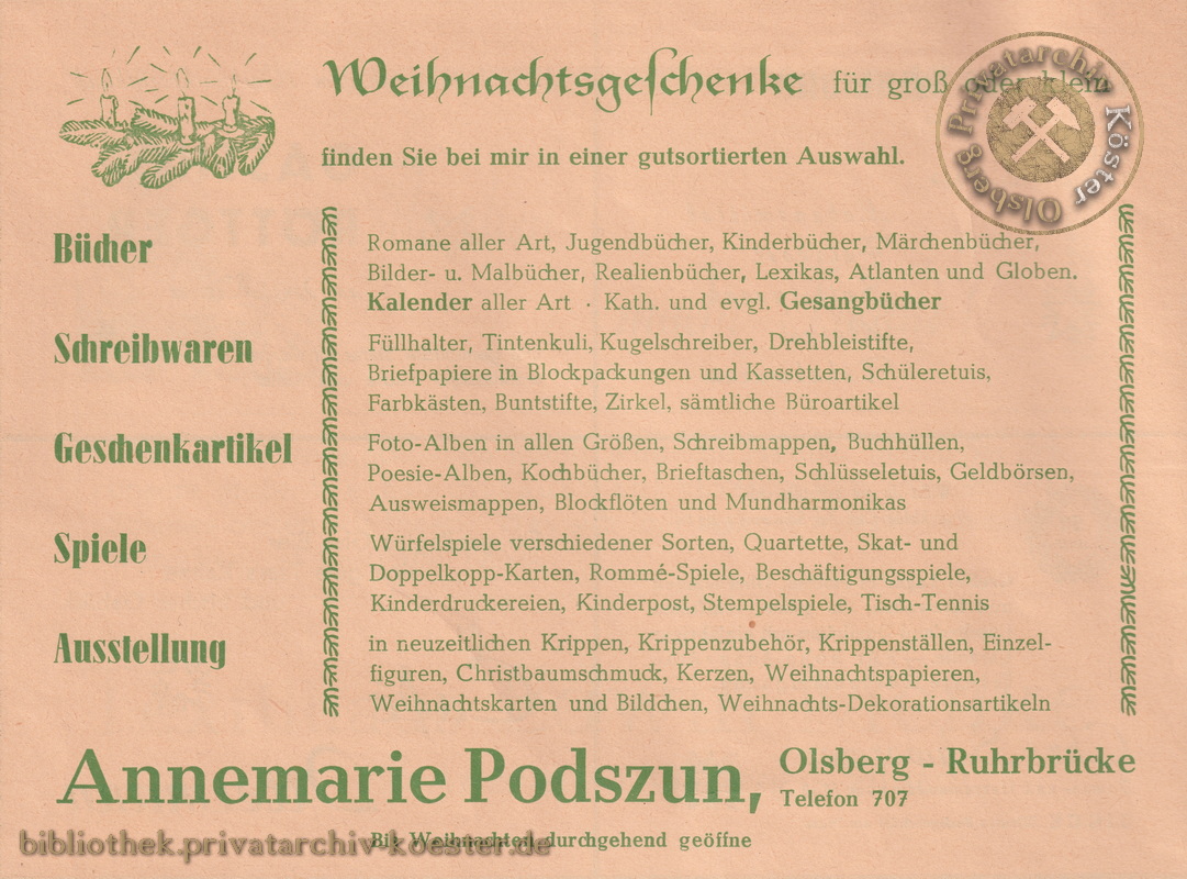 Werbeanzeige Podszun Olsberg 1956