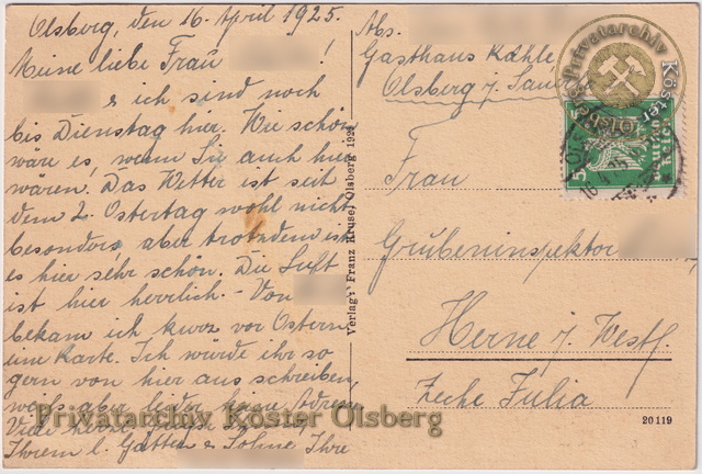 Ansichtskarte "Olsberg mit Olsbergerkopf" 1925