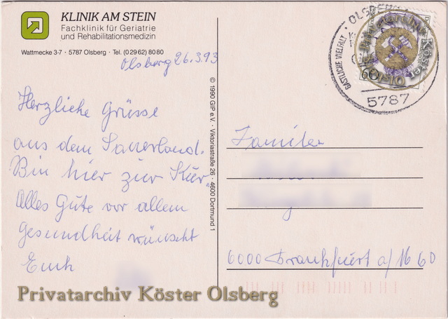 Ansichtskarte "Klinik am Stein" 1993