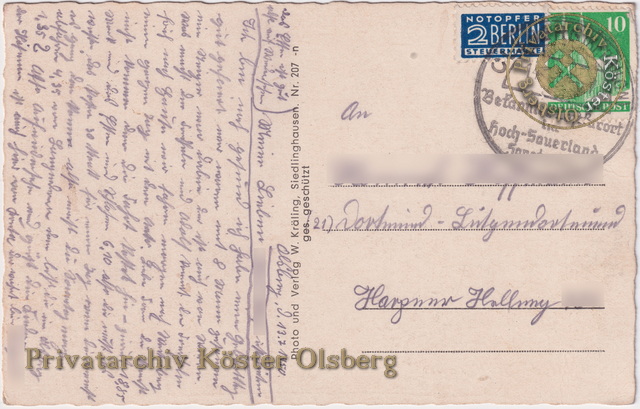 Ansichtskarte "Erholungsheim Harpener Bergbau A.-G. Dortmund" 1950