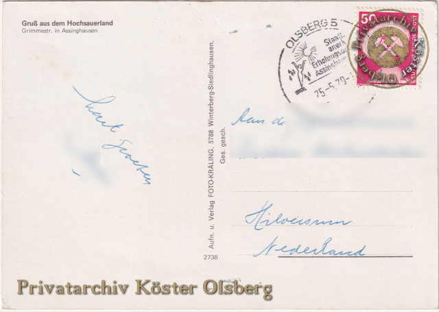 Ansichtskarte "Gruß aus dem Hochsauerland - Grimmestraße in Assinghausen" 1979
