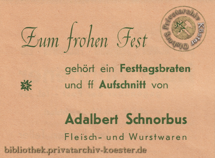 Werbeanzeige Metzgerei Adalbert Schnorbus Bigge 1956
