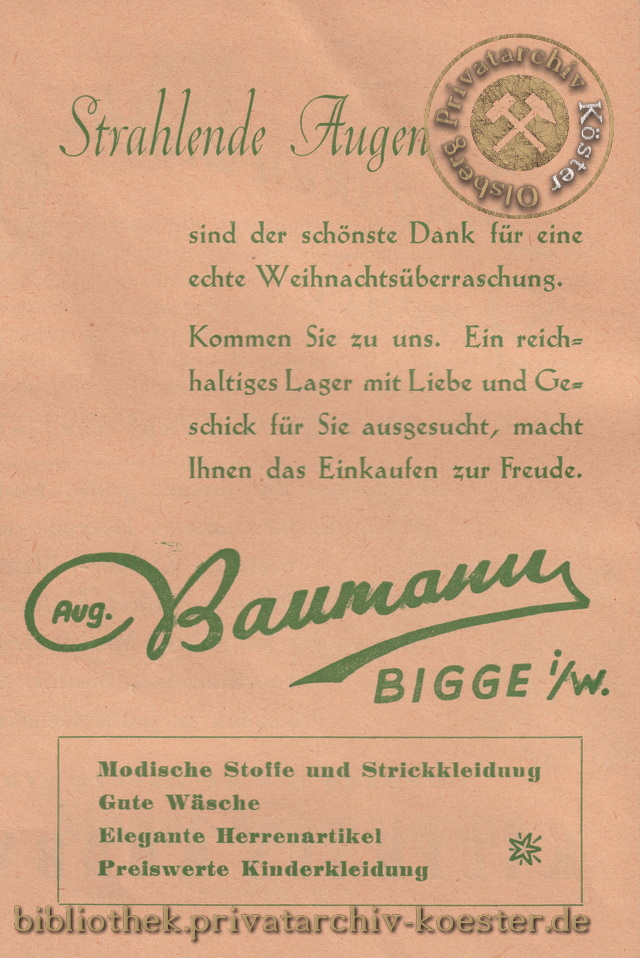 Werbeanzeige August Baumann Bigge 1956
