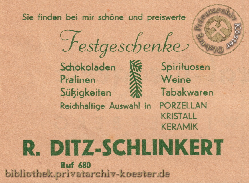 Werbeanzeige Ditz-Schlinkert Olsberg 1956