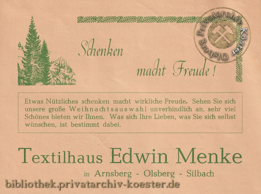 Werbeanzeige Textilhaus Edwin Menke Olsberg 1956