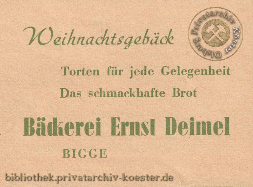 Werbeanzeige Bäckerei Ernst Deimel Bigge 1956