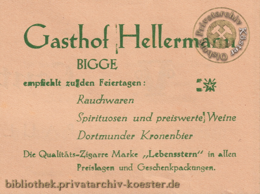 Werbeanzeige Gasthof Hellermann Bigge 1956