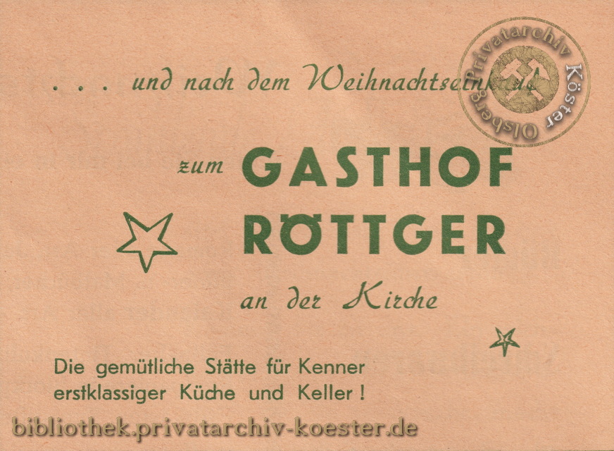 Werbeanzeige Gasthof Röttger Bigge 1956