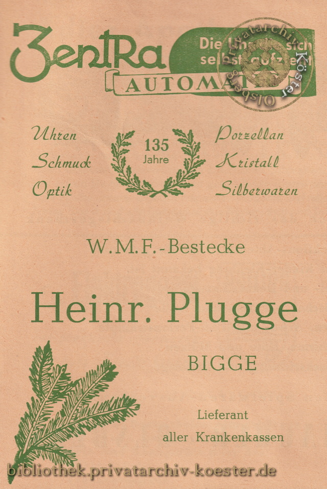 Werbeanzeige Heinrich Plugge Bigge 1956