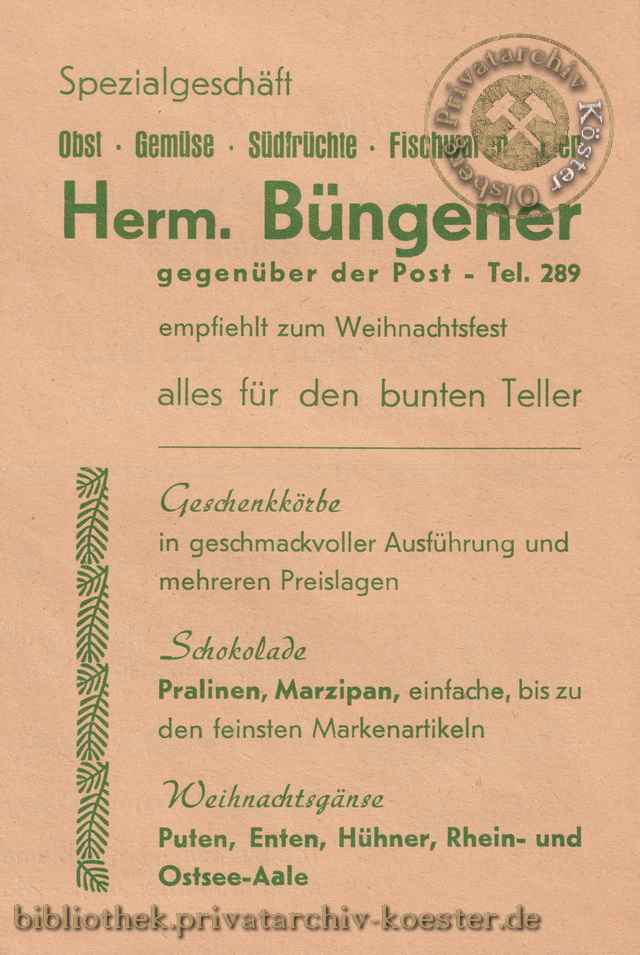 Werbeanzeige Hermann Büngener Olsberg 1956