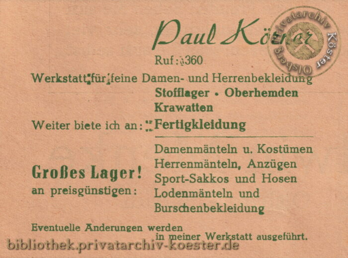 Werbeanzeige Paul Körner 1956