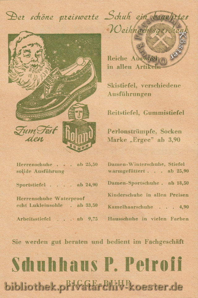 Werbeanzeige Schuhhaus Petroff Bigge 1956