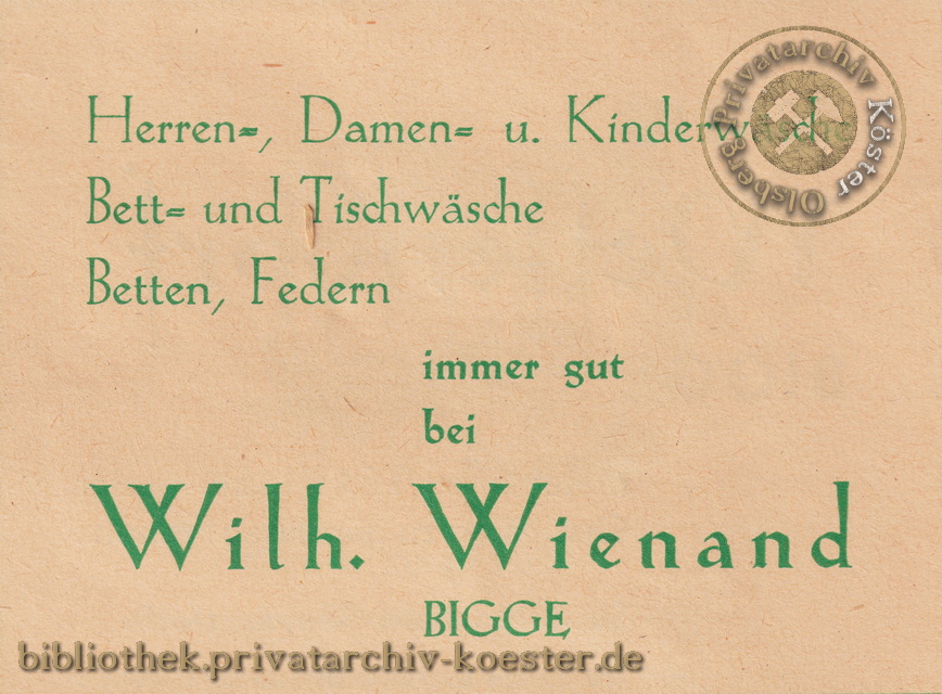 Werbeanzeige Wilhelm Wienand Bigge 1956