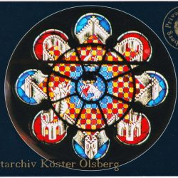 Ansichtskarte Rosettenfenster Himmlisches Jerusalem - Pfarrkirche St. Nikolaus Olsberg Motivseite