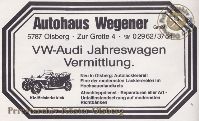 Werbeanzeige Autohaus Wegener 1989