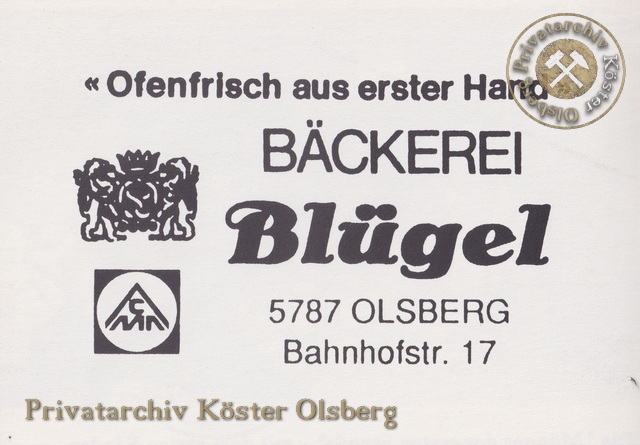 Werbeanzeige Bäckerei Blügel 1989