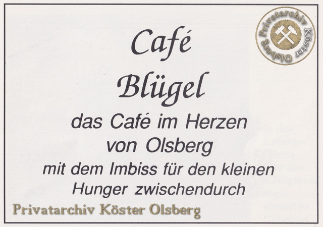 Werbeanzeige Café Blügel 1989
