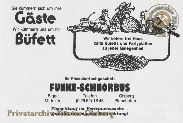 Werbeanzeige Fleischereifachgeschäft Funke-Schnorbus 1989