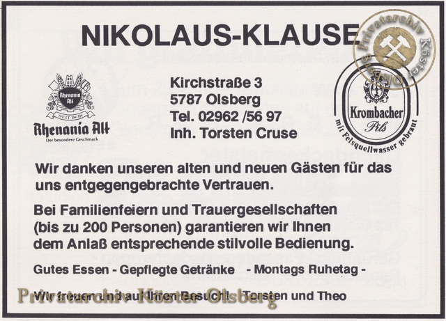 Werbeanzeige Nikolaus-Klause 1989