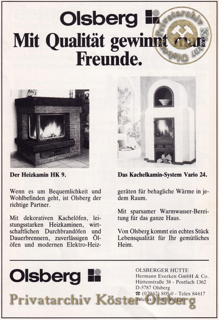 Werbeanzeige Olsberger Hütte (Hermann Everken GmbH & Co.) 1989