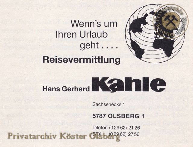 Werbeanzeige Reisevermittlung Kahle 1989
