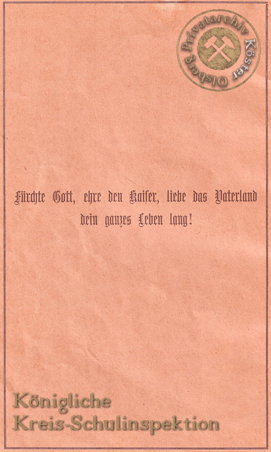 Zeugnis-Heft der königlichen Kreis-Schulinspektion Brilon 1901