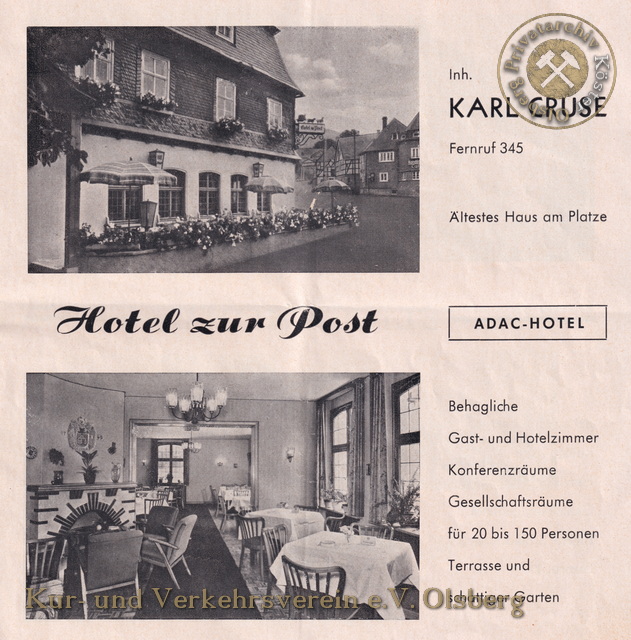 Werbeanzeige "Hotel zur Post Olsberg" 1963