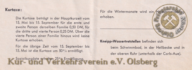Unterkunftsverzeichnis Kneipp- und Luftkurort Olsberg - Hochsauerland 1963