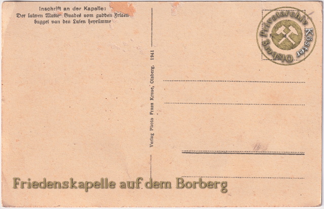 Ansichtskarte "Friedenskapelle auf dem Borberg" 1941